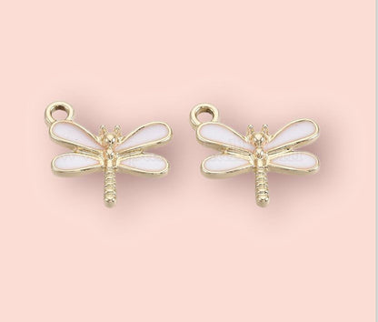 18K Gold Plated White dragonfly Huggies Hoop Earrings