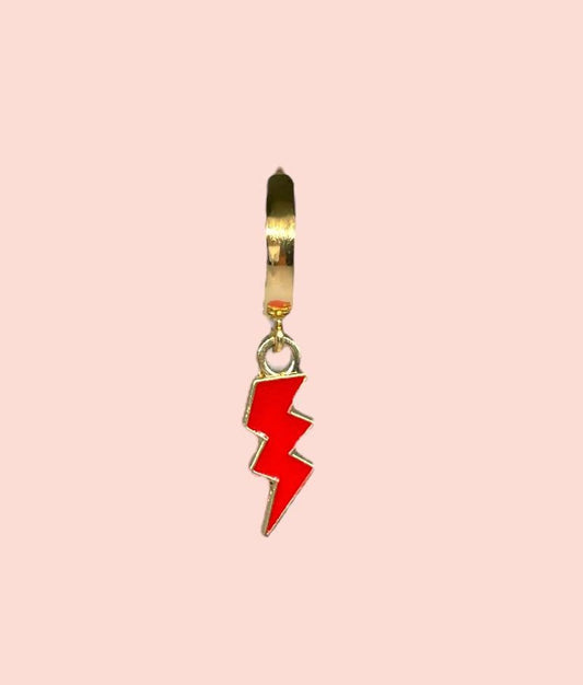 18K Gold Plated Lightning Bolt Huggies Hoop Earrings with Red lightning bolt drop charm *More colours available*
