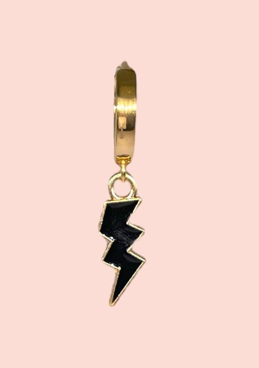 18K Gold Plated Lightning Bolt Huggies Hoop Earrings with Black lightning bolt drop charm *More colours available*