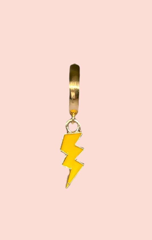 18K Gold Plated Lightning Bolt Huggies Hoop Earrings with yellow lightning bolt drop charm *More colours available*