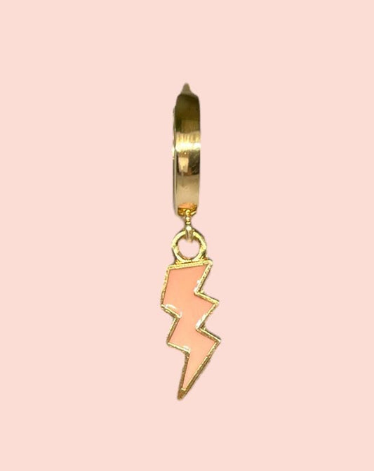 18K Gold Plated Lightning Bolt Huggies Hoop Earrings with Peach lightning bolt drop charm *More colours available*
