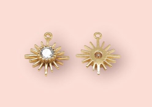 18K Gold Plated Huggies Hoop Sunburst star flower charm Earrings dangly