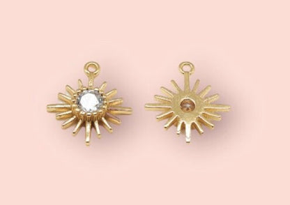18K Gold Plated Huggies Hoop Sunburst star flower charm Earrings dangly