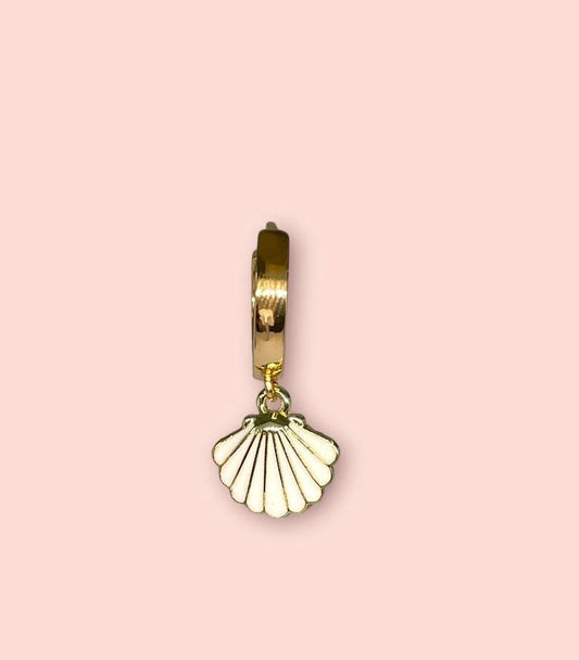 18K Gold Plated White Scallop Shell Huggies Hoop Earrings
