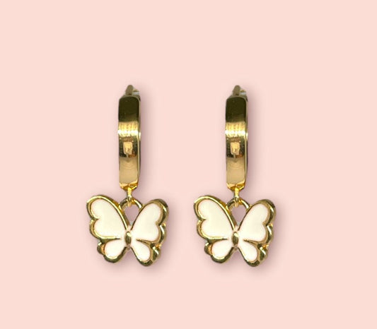 18K Gold Plated White butterfly Huggies Hoop Earrings