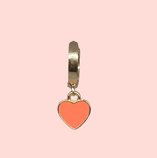 18K Gold Plated Heart Huggies Hoop Earrings - Coral & Gold