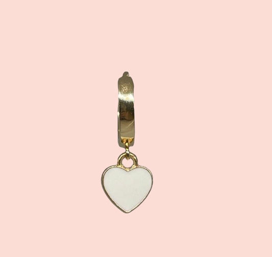 18K Gold Plated Heart Huggies Hoop Earrings - White & Gold