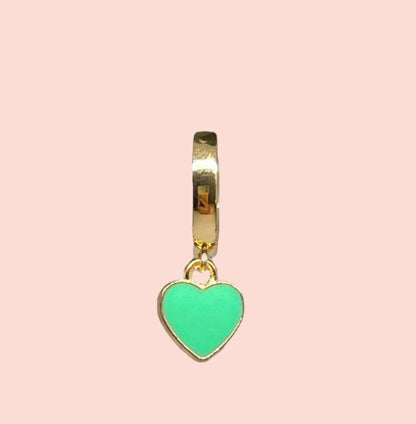 18K Gold Plated Heart Huggies Hoop Earrings - Green & Gold