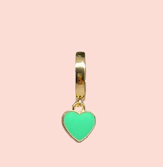 18K Gold Plated Heart Huggies Hoop Earrings - Green & Gold