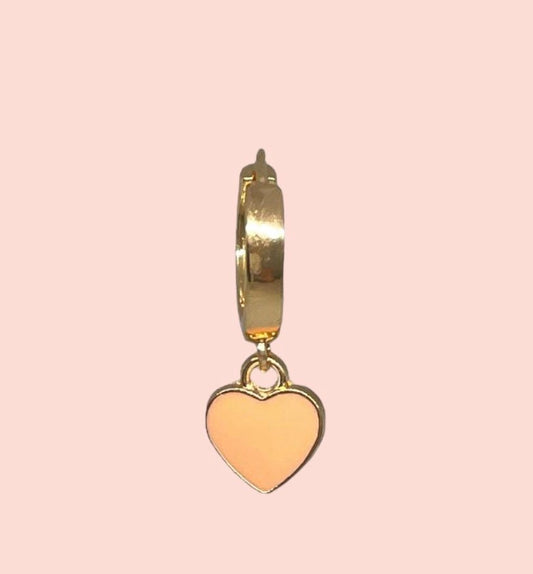18K Gold Plated Heart Huggies Hoop Earrings - Gold & Peach