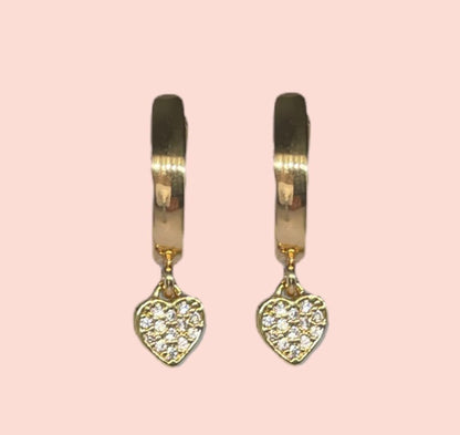 18K Gold Plated Heart Huggies Hoop Earrings set with cubic zirconia stones