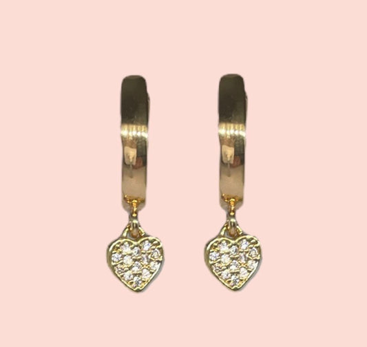 18K Gold Plated Heart Huggies Hoop Earrings set with cubic zirconia stones