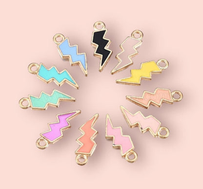 18K Gold Plated Lightning Bolt Huggies Hoop Earrings with Black lightning bolt drop charm *More colours available*