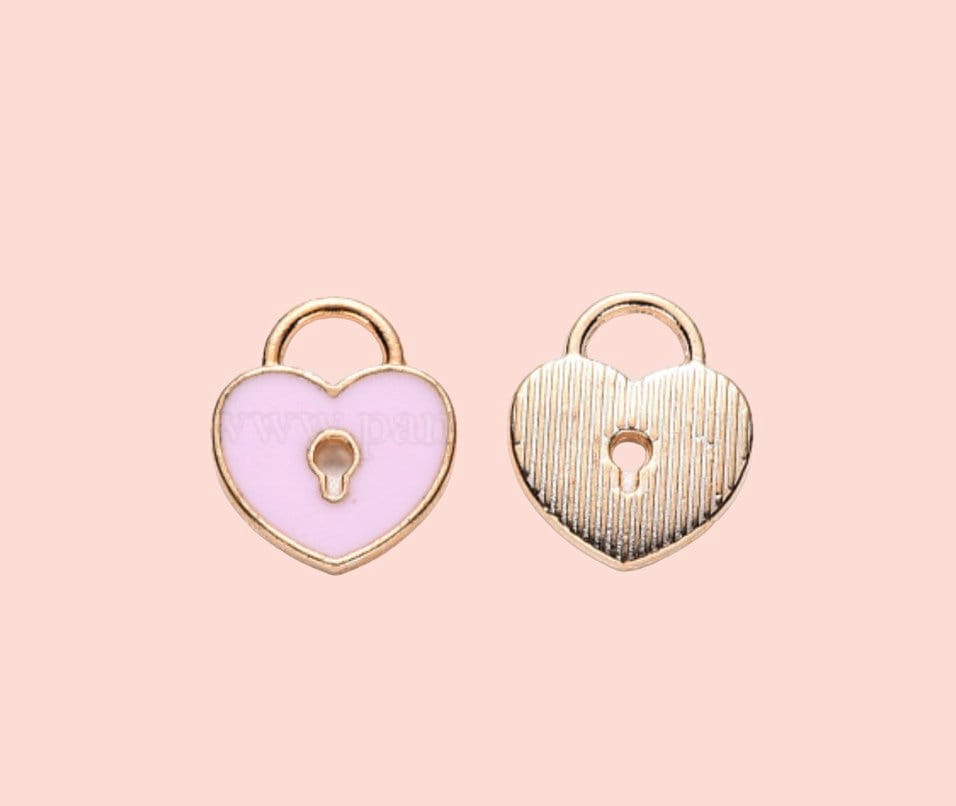 18K Gold Plated Heart Huggies Hoop Earrings - Pink or Green Padlock charm