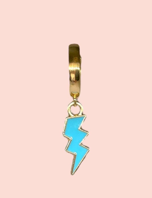18K Gold Plated Lightning Bolt Huggies Hoop Earrings with Blue lightning bolt drop charm *More colours available*