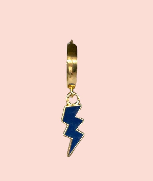 18K Gold Plated Lightning Bolt Huggies Hoop Earrings with Navy blue lightning bolt drop charm *More colours available*