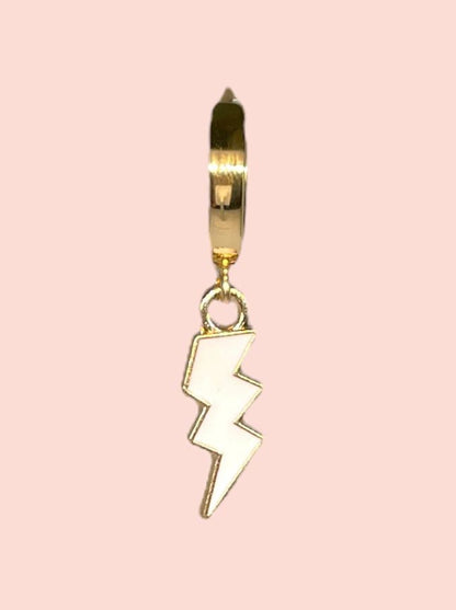18K Gold Plated Lightning Bolt Huggies Hoop Earrings with White lightning bolt drop charm *More colours available*