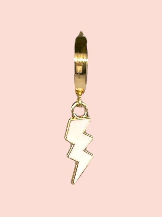 18K Gold Plated Lightning Bolt Huggies Hoop Earrings with White lightning bolt drop charm *More colours available*