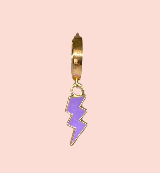 18K Gold Plated Lightning Bolt Huggies Hoop Earrings with Purple lightning bolt drop charm *More colours available*