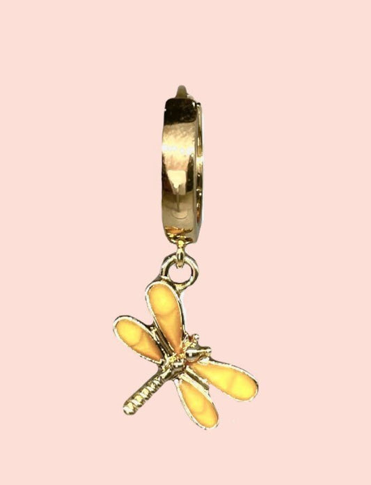 18K Gold Plated Gold Yellow dragonfly Huggies Hoop Earrings