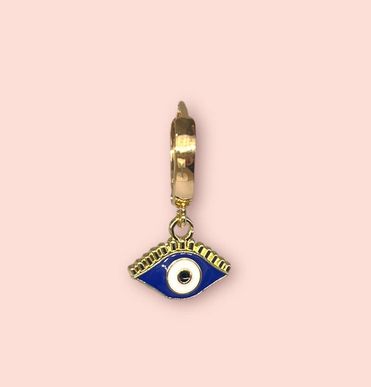 18K Gold Plated Evil Eye charm Heart Huggies Hoop Earrings