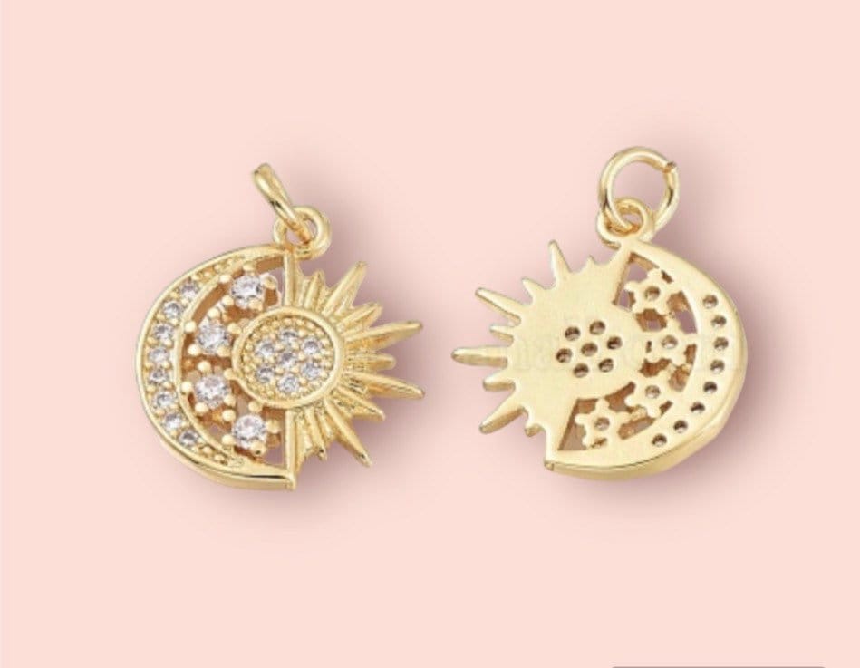18K Gold Plated Huggies hoop Sun & Moon charm Earrings dangly