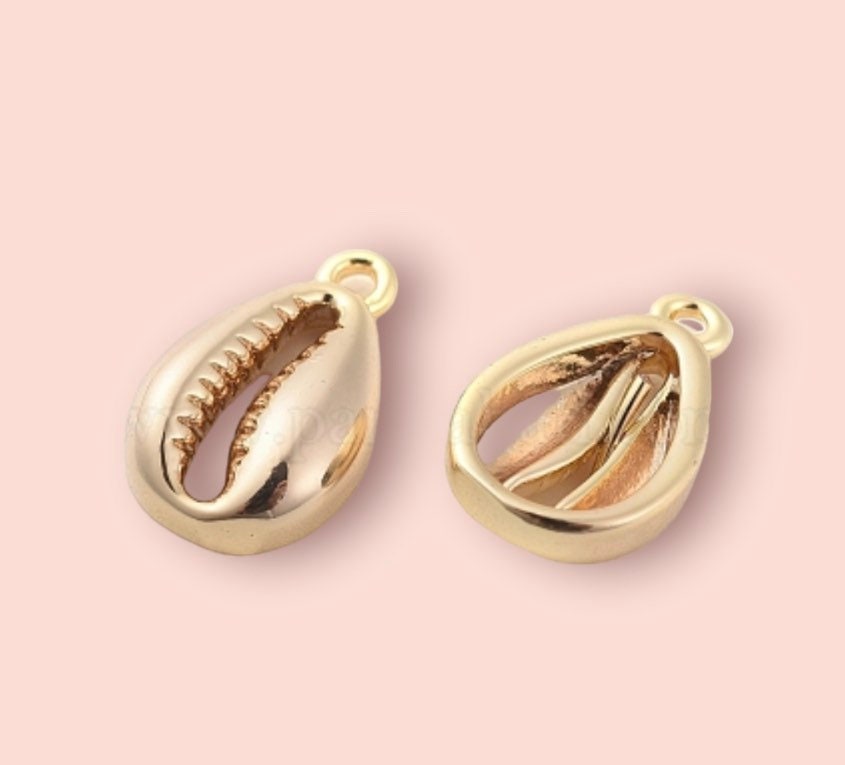 18K Gold Plated Cowrie shell charm Heart Huggies Hoop Earrings beach summer ocean