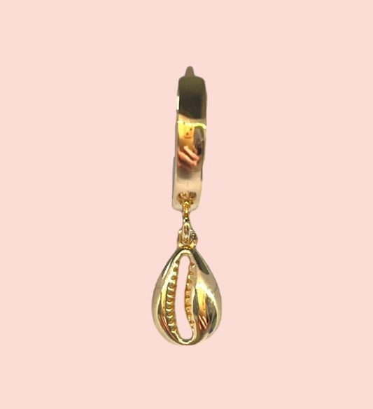 18K Gold Plated Cowrie shell charm Heart Huggies Hoop Earrings beach summer ocean
