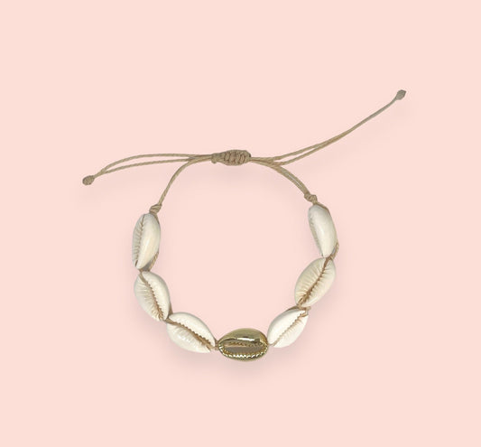 Gold & White cowrie shell wax string bracelet!