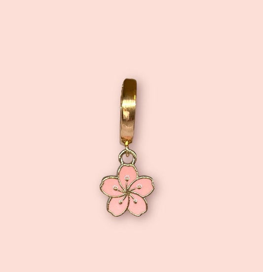 18K Gold Plated Pink Hibiscus Flower Huggies Hoop Earrings
