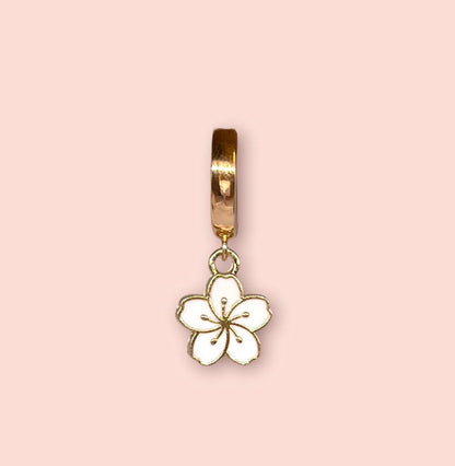 18K Gold Plated White Hibiscus Flower Huggies Hoop Earrings
