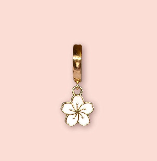 18K Gold Plated White Hibiscus Flower Huggies Hoop Earrings