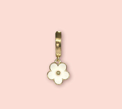 18K Gold Plated White & Gold Flower charm Huggies Hoop Earrings