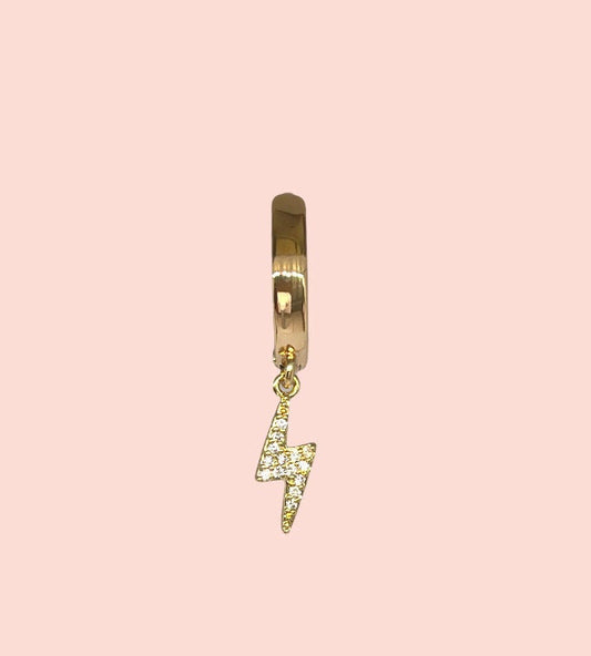 18K Gold Plated Lightning Bolt Charm Huggies Hoop Cubic Zirconia Earrings dangly