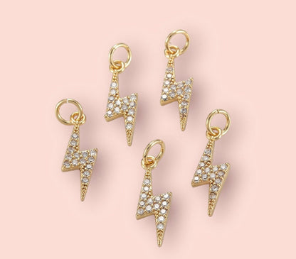 18K Gold Plated Lightning Bolt Charm Huggies Hoop Cubic Zirconia Earrings dangly