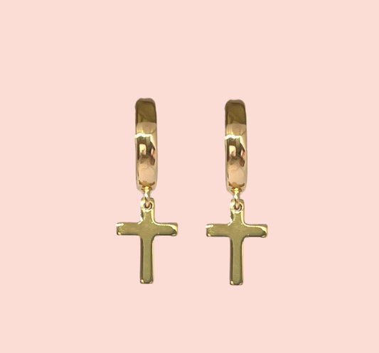 18K Gold Plated Cross charm Huggies Hoop Earrings