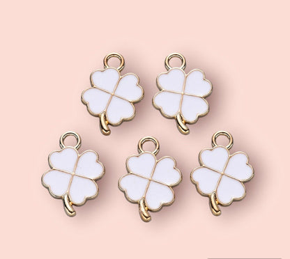 18K Gold Plated White & Gold Clover Van Cleef style Charm Huggies Hoop Earrings