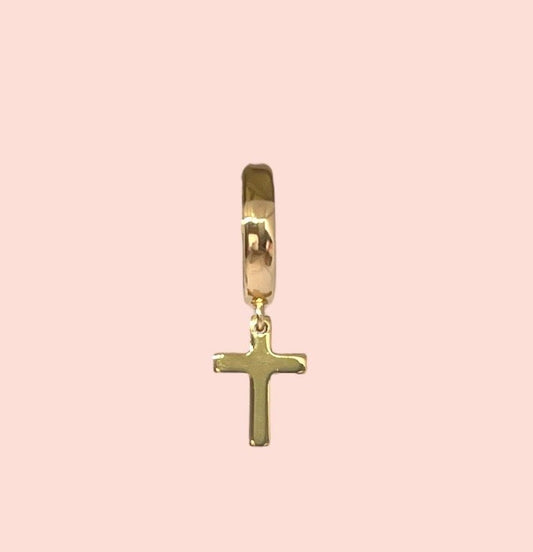 18K Gold Plated Cross charm Huggies Hoop Earrings