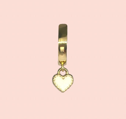 18K Gold Plated Mini Heart Huggies Hoop Earrings - White & Gold