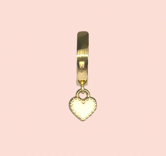 18K Gold Plated Mini Heart Huggies Hoop Earrings - White & Gold