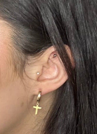 18K Gold Plated Cross charm Huggies Hoop Earrings