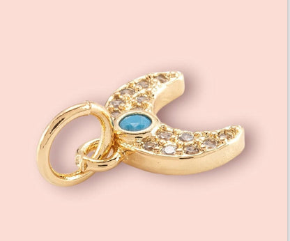 18K Gold Plated Huggies Hoop Earrings with cubic zirconia Moon Turquoise stone dangly charm