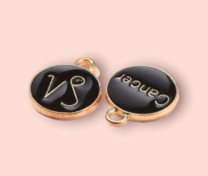18K Gold Plated Huggies Hoop Earrings with Black & Gold Zodiac Star Birth Sign Charm! Birthday, Astrology