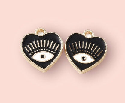 18K Gold Plated Black Heart Evil Eye charm Heart Huggies Hoop Earrings