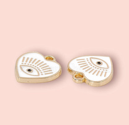 18K Gold Plated White Heart Evil Eye charm Heart Huggies Hoop Earrings