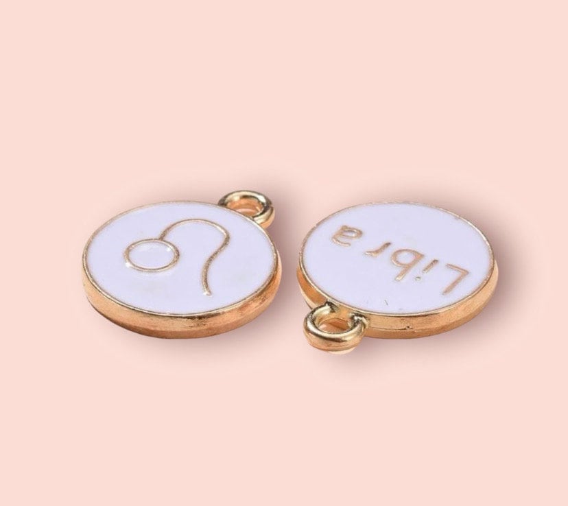 18K Gold Plated Huggies Hoop Earrings with White Zodiac Star Birth Sign Charm! Astrology, Birthday Gift