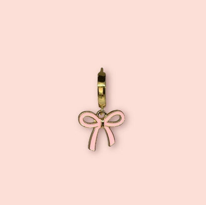 18K Gold Plated Pink Bow Huggies Hoop Earrings!