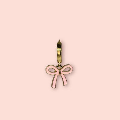 18K Gold Plated Pink Bow Huggies Hoop Earrings!