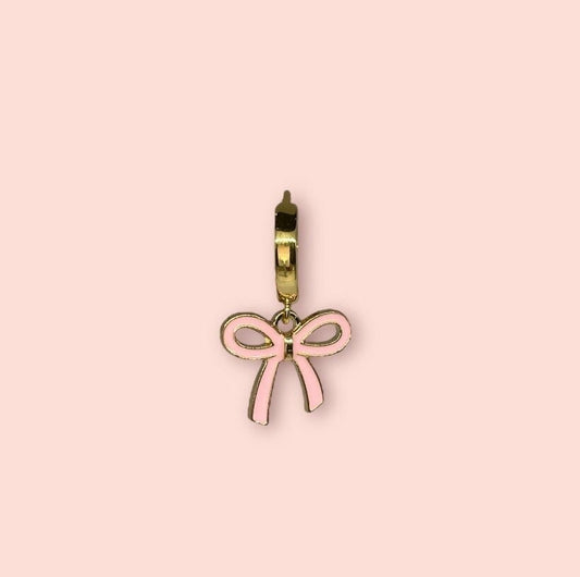 18K Gold Plated Pink Bow Huggies Hoop Earrings!