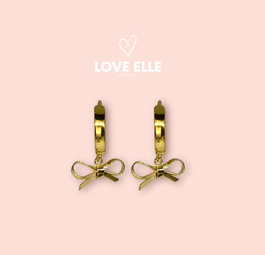 18K Gold Plated Ribbon Bow Huggies Hoop Earrings